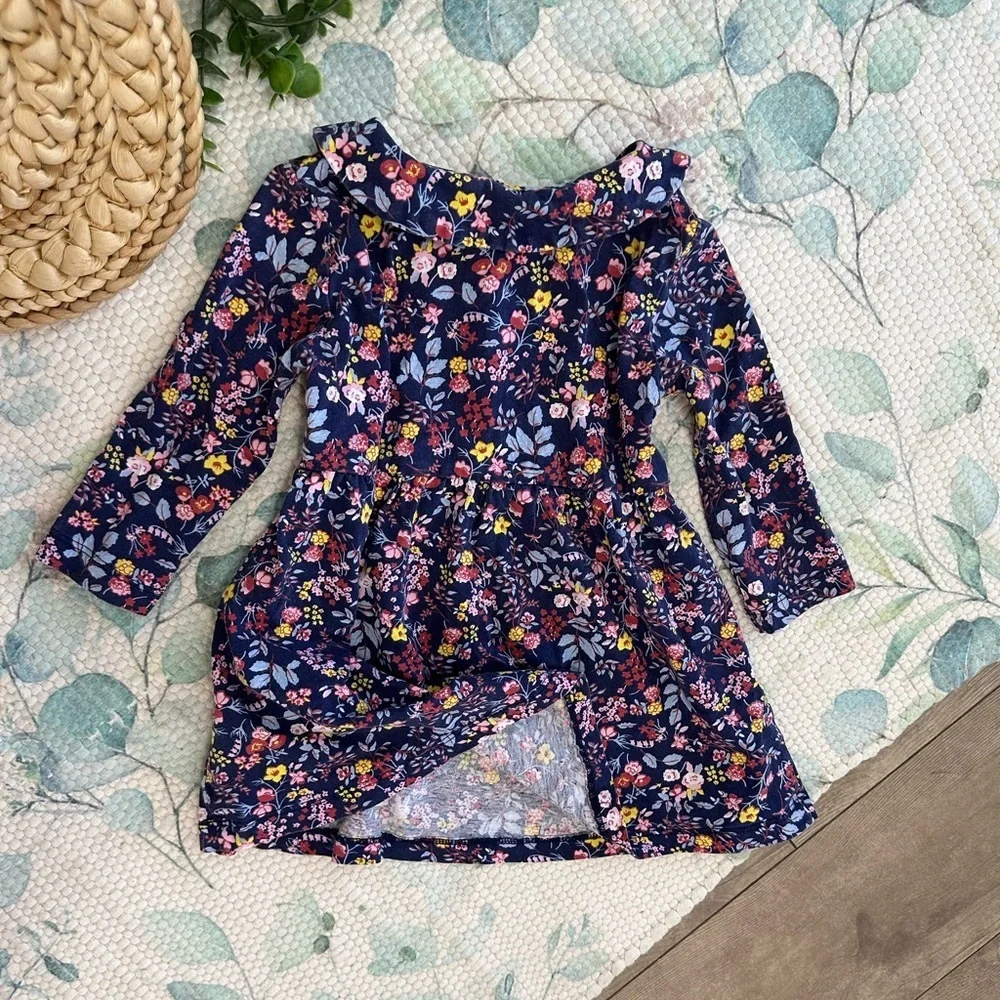 Vintage Toddler Girl’s Boho Cotton Floral Long-Sleeve Dress size 2T Fall